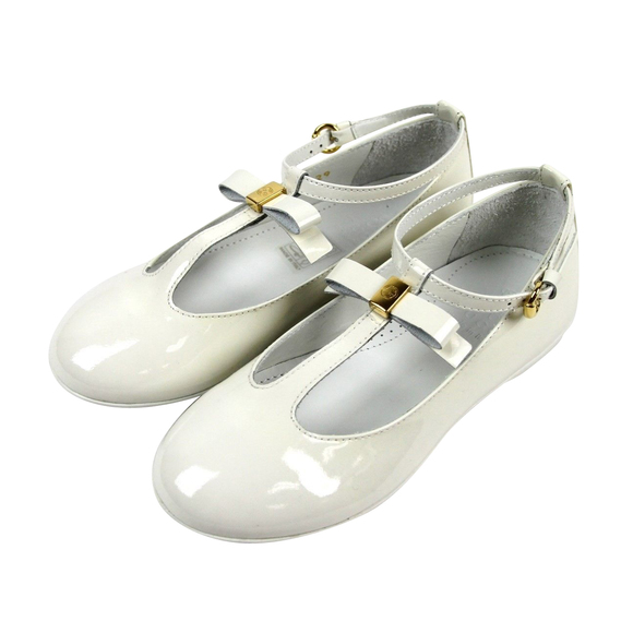 Gucci Kids White Patent Leather Ballet Flat with Bow 285312 285313